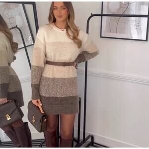 Zara Women's Striped Mini Dress - Cream, Brown, Gray